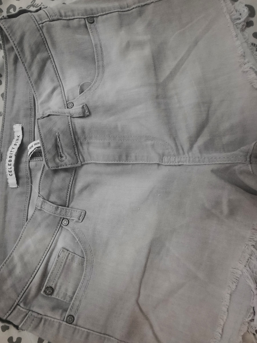 CelebrityPink_ Gray Denim Shorts with Frayed Trim